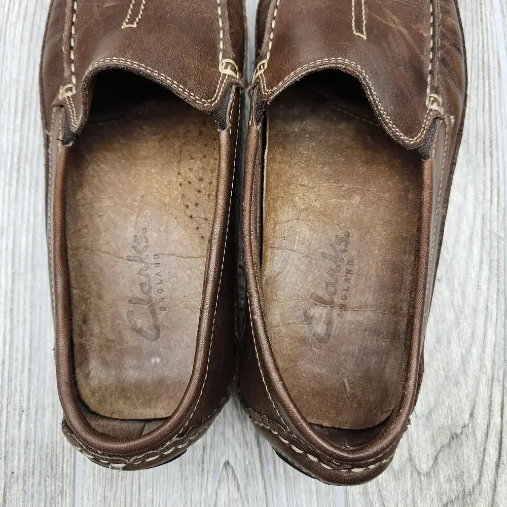 Clarks Shoes Mens Size 9M Brown Leather Slip On Loafers Driving Moccasin Comfort
